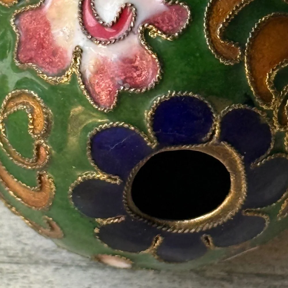 Vintage Cloisonné Multicolor Metal Enamel Floral Flower Decorative Egg